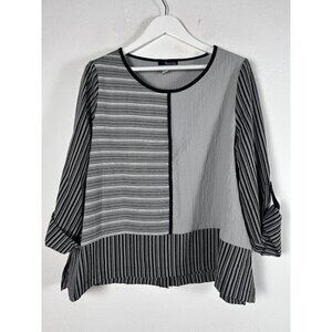 Moonlight Women Striped Crinkle 3/4 Sleeve Scoop Neck Tunic Top Medium Gray NWOT